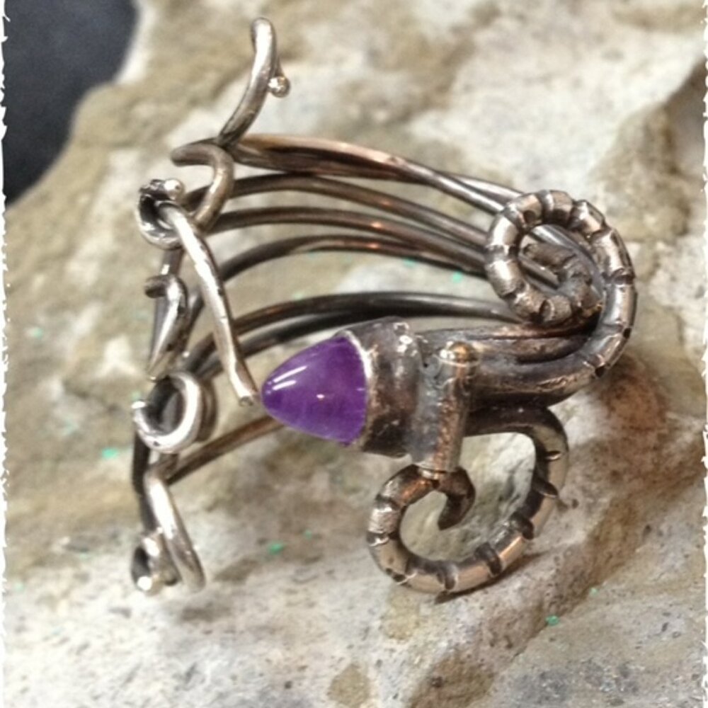 Handmade Sterling Ring With Amethyst Bullet